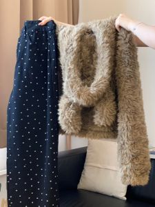 Korean Style Fluffy Rabbit Ear Hooded Zipper Loose Cardigan Womens Fashion Casual Outerwear Autumn Winter High Waist Long Pants