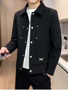 HENGYUANXIANG | เสื้อแจ็คเก็ตคอปกพับแบบลำลองสำหรับผู้ชาย ฤดูใบไม้ผลิและฤดูใบไม้ร่วง แฟชั่น เสื้อคลุมกันหนาวแบบสวมหัว ผ้าโพลีเอสเตอร์ 100%