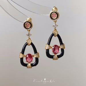 Gatsby Party Vintage French Luxury Hollow Enamel Earrings Clip-On Handmade Silver Plated Geometric Pattern Womens Jewelry