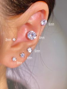 Titanium Alloy Flashing Ear Bone Screw on Ball Buckle Threaded Anti-Mosan Stone Earrings Korean Style Fashion Jewelry for Women