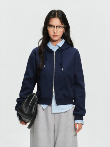 Korean Embroidery Short Sport Zip Up Hoodie Jacket