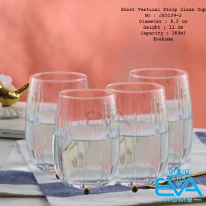 Bộ 6 Ly Uống Nước Thuỷ Tinh Bầu Sọc Lùn JS5139-2 Short Vertical Striped Glass Cup 380Ml