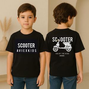 Baju Kaos Distro Anak Laki-laki Motif Motor Depan Belakang Warna Hitam Usia 1-12 Tahun