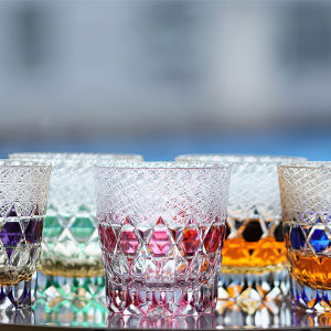 320 ml Edo Kiriko Handcrafted Multi-colored Fluorite Design Whisky Old Fashioned Glass With Gift Box