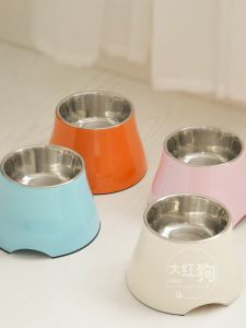Super High-legged Stainless Steel Pet Bowl Flat Dog Bowl Cat Bowl Dining Table Bichon Neck Support Chin Shaped Pet Feeder