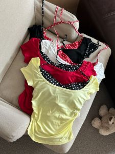 GUZILIAN | Unique Polka Dot Halter Neck Short Sleeve T-Shirt Womens Summer New Style Pure Desire Fake Two-Piece Beautiful Small Top