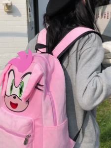 Hedgehog Amy Rose Sonic Pink Plush Backpack Couple Travel Student School Bag