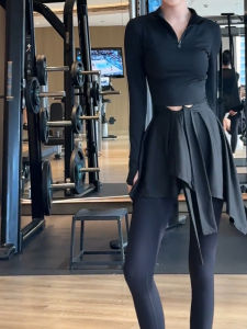 ชุดโยคะสปอร์ตสีดำ ชุดออกกำลังกายสำหรับผู้หญิง ฤดูใบไม้ร่วง ใหม่ ความรู้สึกเปลือย ผ้าฝ้าย แฟชั่น โยคะ วิ่ง ฟิตเนส