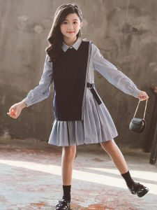 Váy Dài Tay Mùa Xuân Cho Bé Gái Bộ Đồ Hai Mảnh Phong Cách Anh Quốc Váy Chữ a Bằng Vải Cotton Cho Bé Gái Từ 3-13 Tuổi