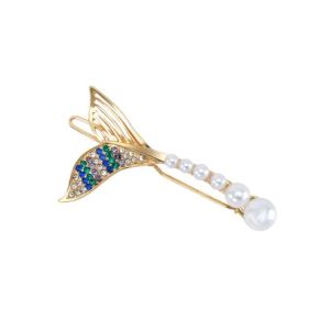 13th Ave Pearl Rhinestone Silver Gold Colorful Hair Pin Korean Hair Clip Dinner Accessories Fish Tail 现货美人鱼水钻发夹