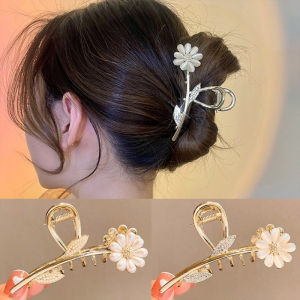 2023 New High-end Opal Hair Clip Flower Pearl Hair Claw Clip Temperament Hair Pin Female Luxury Shark ClipS Korean Style Gold Metal Hairpin for Women Hair Accessories