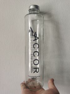 800ml Water Glass Bottles with aluminum lids for luxury hotels & restaurants use from Nitrile Green Shop 24 bottles/carton carton size 29.5*21.7*29.5cm 1600 bottles/pallet 32 pallets/container minimum order 51200 bottles/container