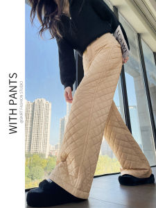 YINQING | Brown Check Cotton Pants for Small Women Cold Resistance High Waist Wide Leg