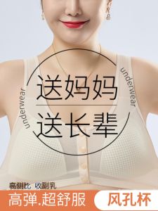 Summer Thin Section Womens Bra Ice Silk Mesh Underwear Vest Style Front Buckle Large Size for Middle-aged and Elderly