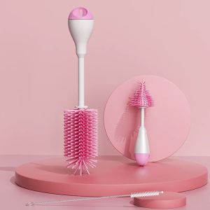 360 Degree Rotation 3 in 1 Silicone Baby Bottle Pacifier Brush Wash Water Cup Container Straw Cleaning Brush Set