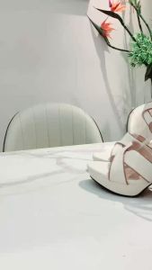 Giày sandal nữ cao gót 8 phân hàng hiệu rosata màu kem thời trang cao cấp ro636