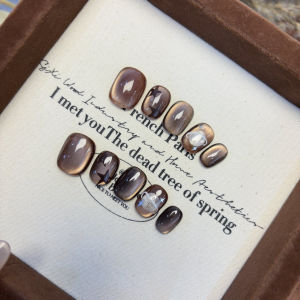 Handmade Short Cat Eye Nail Tips Wearable False Nails White Enhancing Detachable Nail Art Stickers Cosmetic Tools from China