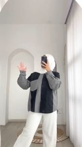 ADELE SHIRT (GL) - Kemeja 3 Tone Wanita Big Size Jumbo Bordir ada 8 ukuran S M L XL XXL 3XL 4XL 5XL termurah