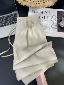 High Waist Wide Leg Pants Womens Casual Sun Protection Ice Silk Linen Trousers French Style Beige Summer New Arrival