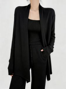 CHOEFULYN | Premium Loose Black Mid Length Knit Cardigan