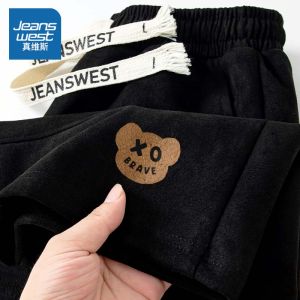 Jeanswest Mens Summer 2024 Fashion Brand Casual Pants Suede Loose Sports Shorts Straight Leg Loose Fit Youth Popular Daily Wear