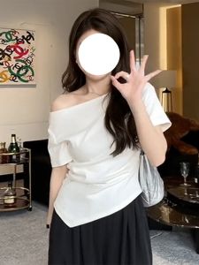 plus Size One Shoulder Short Sleeve T-Shirt Women Summer Slimming Asymmetrical Shoulder Baring Spicy Girl Pure Desire Top