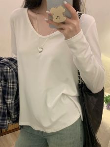 QIAOCHENXIAN | 95 Cotton Loose V-Neck Long Sleeve T-Shirt for Plus Size Women