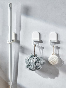 Strong Adhesive Wall-Mounted Broom And Mop Holder Toilet Cleaning Tool Storage Rack No Drilling Required Sweep Clip Fixation
