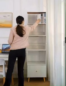 #ชั้นวางหนังสือ ชั้นวางของเข้ามูม ชั้นวางของอเนกประสงค์ ตู้เก็บของอเนกประสงค์ สีครีมเอิร์ธโทน ชั้นวางหนังสือ ชั้นวางของ ชั้นหนังสือ ชั้นวางของ 53cm