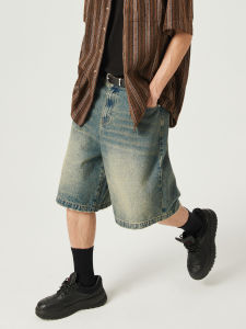 Retro Washed Yellow Five-Point Loose Jeans Trendy Summer New Edge Grinding Silhouette Men Women Shorts Dimc Brand Cotton Polyester Blend