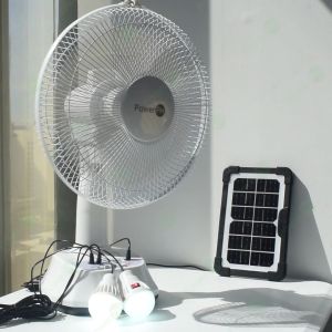 POWERPH 12 Inch Rechargeable Solar Fan With 3W Solar Panel 2 LED Lights Multi-Function Outlet Charger + Smart LED Digital Display Adjustable Mini Portable Fan 3000 MAH 5 Speed USB Rechargeable Handheld Fan