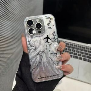Aircraft Map Phone Case iPhone 17 pro Max Feather Pattern Shockproof Protective Cover for Huawei Xiaomi Redmi Honor