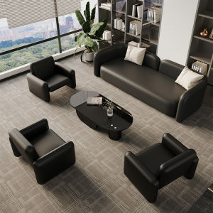 Business Luxury Black Leather Sofa for Reception Area Hotel Lobby Office Guest Sitting Area High Density Sponge Comfortable