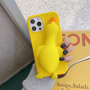 Stress Relief Yellow Duck Phone Case for Apple 15 pro Cute Girl Style Cartoon Big Goose Cover Compatible with iPhone 14 pro Max