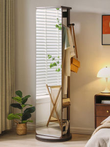 XIDUOSHU | Wooden Dressing Mirror with Coat Rack Rotatable Standing