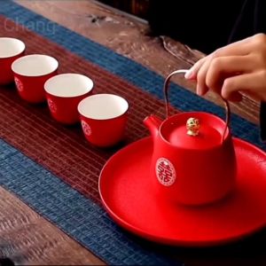 ชุดน้ำชา สลักอักษรมงคล เหมาะกับพิธีแต่งงาน รับไหว้ CH0304