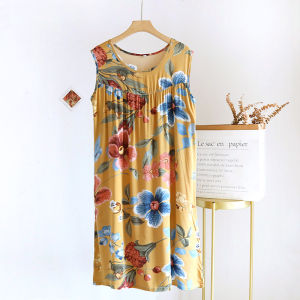 Ultra-Thin Summer Cotton Silk Sleep Dress round Neck Sleeveless Artificial Cotton Cool Silk Floral Countryside Strap Dress plus Size