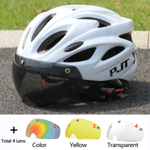 PJT Lightweight Cycling Len Bicycle Helmet With Magnetic Attraction Goggles Lens Bike Helmet Free Switching Adult Cycling Helmet