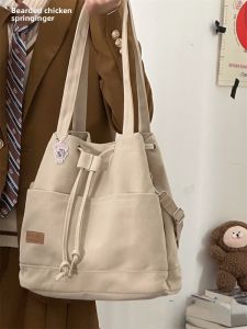 Japanese-Style Retro Soft Girl Large Capacity Bag Female K-style Minimalist Easiest for Match Solid Color Canvas Bag Satchel Crossbody Bag