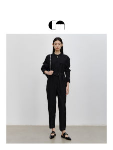 Early Autumn Wool-blend Long Sleeve Stand-up Collar Black Jumpsuit