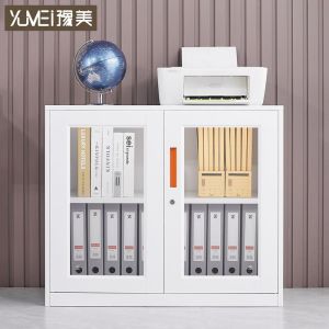 Modern Simplified Iron Office File Cabinet with Drawers And Sliding Glass Doors Fireproof Storage Cabinet for Business Use