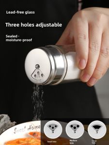 Glass Seasoning Bottle Set Pepper Salt Powder Sprinkler Kitchen Home Use Seasoning Box Barbecue Seasoning Jar Rotating Cover