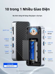 Hub ORICO 10Gbps Type-C Có Quạt Làm Mát Hỗ Trợ HDMI 4K 60Hz RJ45 Đầu Đọc Thẻ Nhớ SD/TF Và Khe Cắm Ổ Cứng M.2 NVMe SATA SSD Cho PC Trạm Kết Nối Ngoài