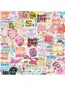 Positive Motivational English Quote Stickers 100 Pieces Pink Learning Labels for Fridge Skateboard Scrapbooking Decor
