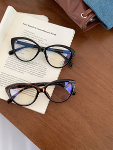 Retro American Leopard Print Cat Eye Glasses Womens Blue Light Blocking Glasses Slimming Face Effect Natural Look Versatile Flat Lens Frame