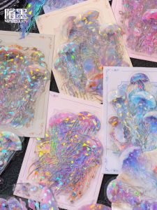 Gimue Glittering Laser Silver Decal Stickers Book Decoration Small Pattern Gelatinous Oceanic Jellyfish Design for Bullet Journal