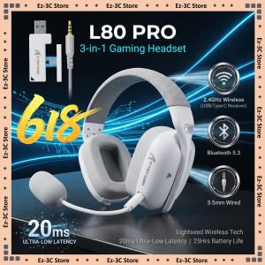ATTACK SHARK | L80 PRO 3-in-1 Tri-Mode Gaming Headset 2.4G Wireless Bluetooth5.3 3.5mm Wired Lightseed Wireless Tech 20ms Ultra Low Latency