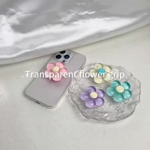 1pc Transparent Resin Candy-Colored Flower Phone Holder Foldable Desktop Stand Cute Floral Retractable Grip for Mobile Devices