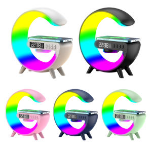 Wireless Portable Speaker with RGB Atmosphere Lamp and Alarm Clock for Home Decor Silver