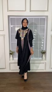 TA9039 | Gamis Abaya Turkey Terbaru 2023 Turki Hitam dan Berwarna Turky Mewah Elegan Bahan Jersey mix Ceruty